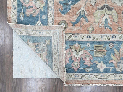 Heriz Heriz hand-knotted wool rug in Pink & Blue, 9'10" x 13'9" — SKU O010552 (view 4)