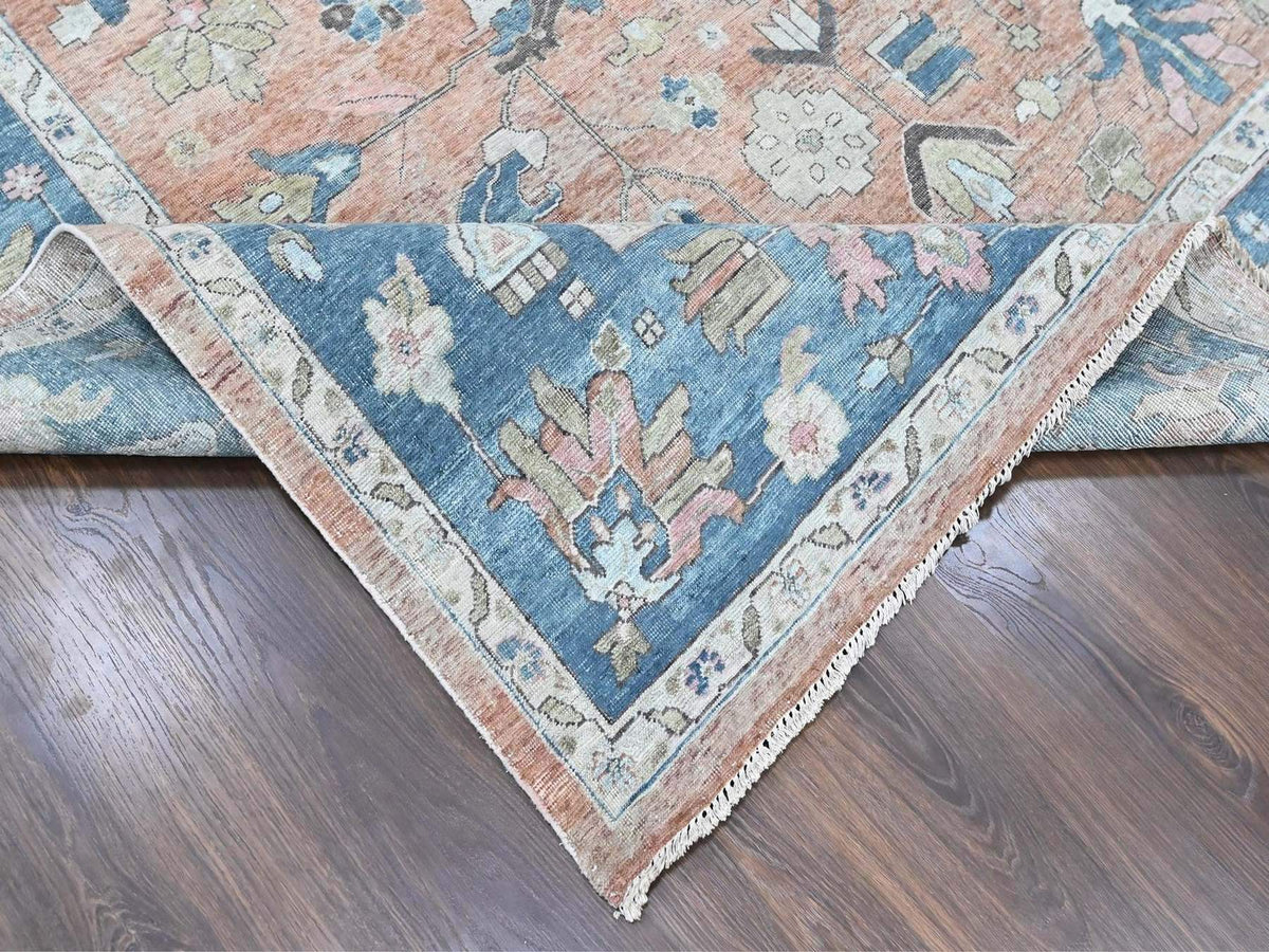 Heriz Heriz hand-knotted wool rug in Pink & Blue, 9'10" x 13'9" — SKU O010552 (view 6)