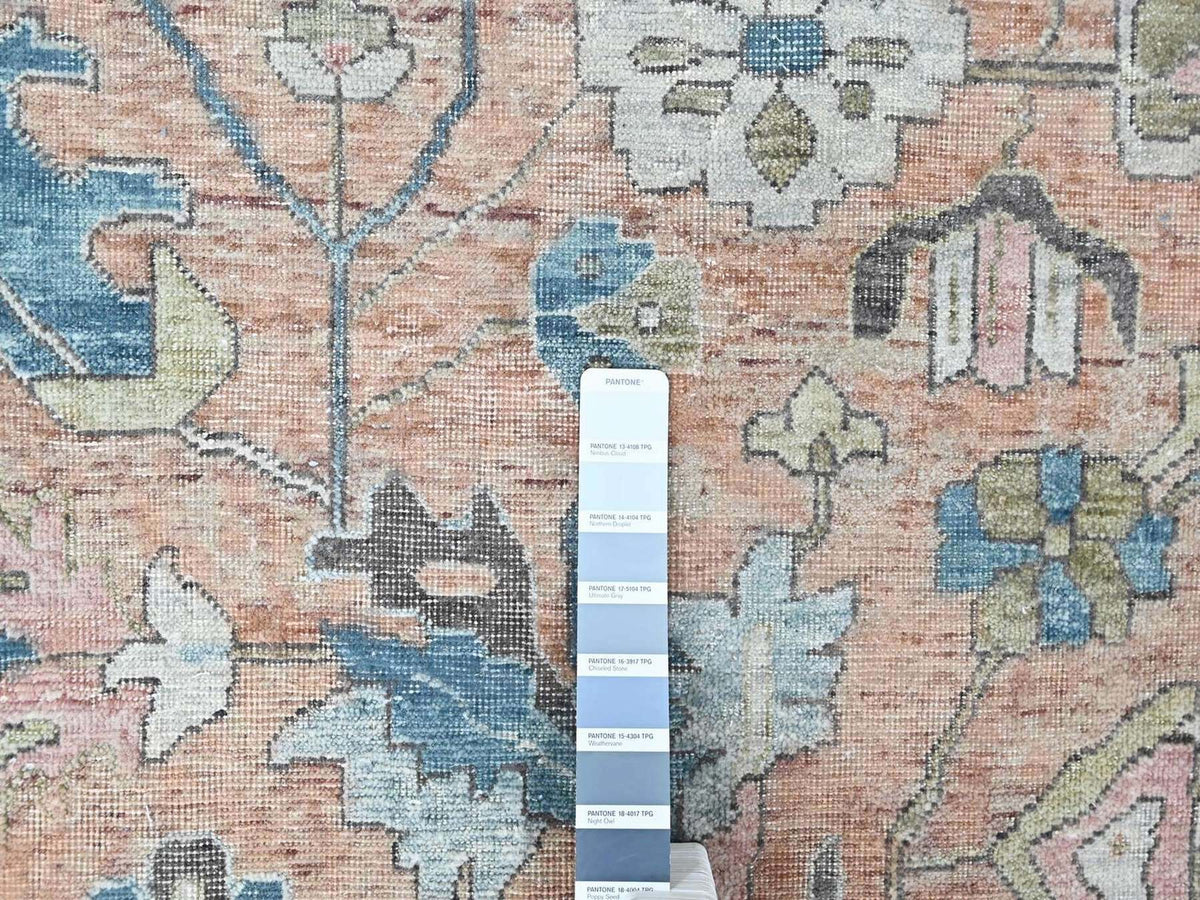 Heriz Heriz hand-knotted wool rug in Pink & Blue, 9'10" x 13'9" — SKU O010552 (view 7)