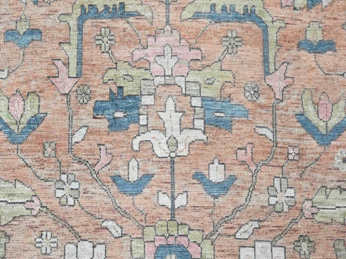 Heriz Heriz hand-knotted wool rug in Pink & Blue, 9'10" x 13'9" — SKU O010552 (view 8)