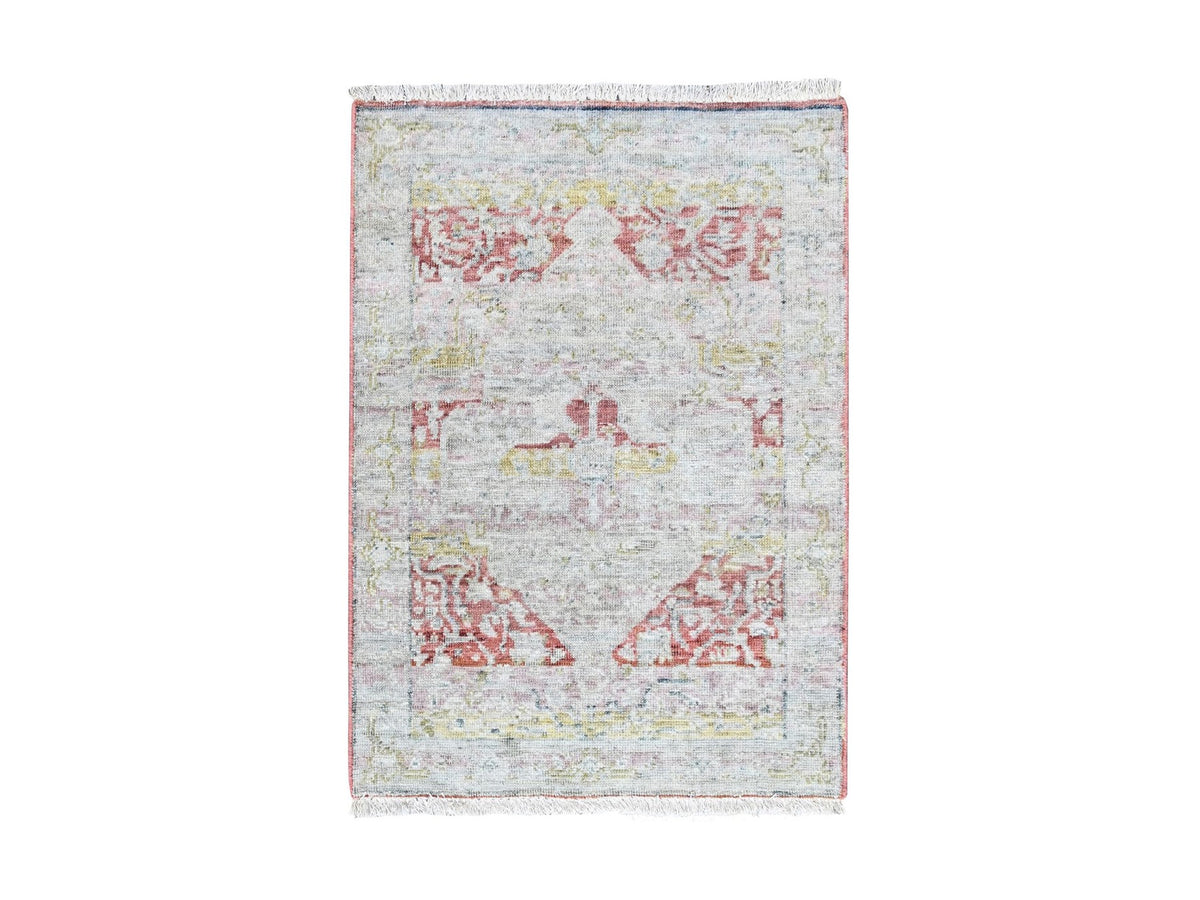 Mahal Oushak hand-knotted wool rug in Ivory, 2' x 2'11" — SKU O010553