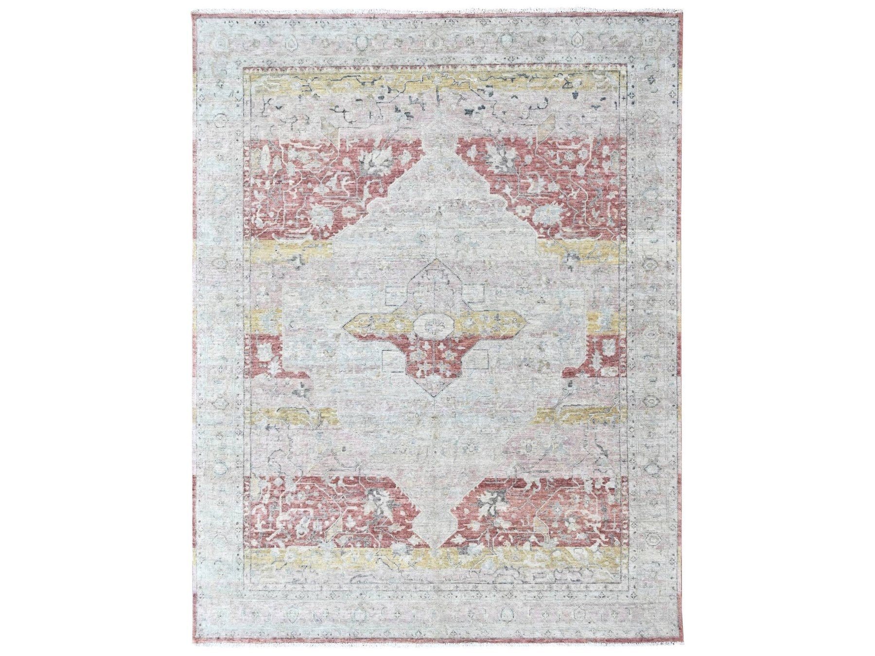 Mahal Oushak hand-knotted wool rug in Ivory, 8'11" x 11'10" — SKU O010555