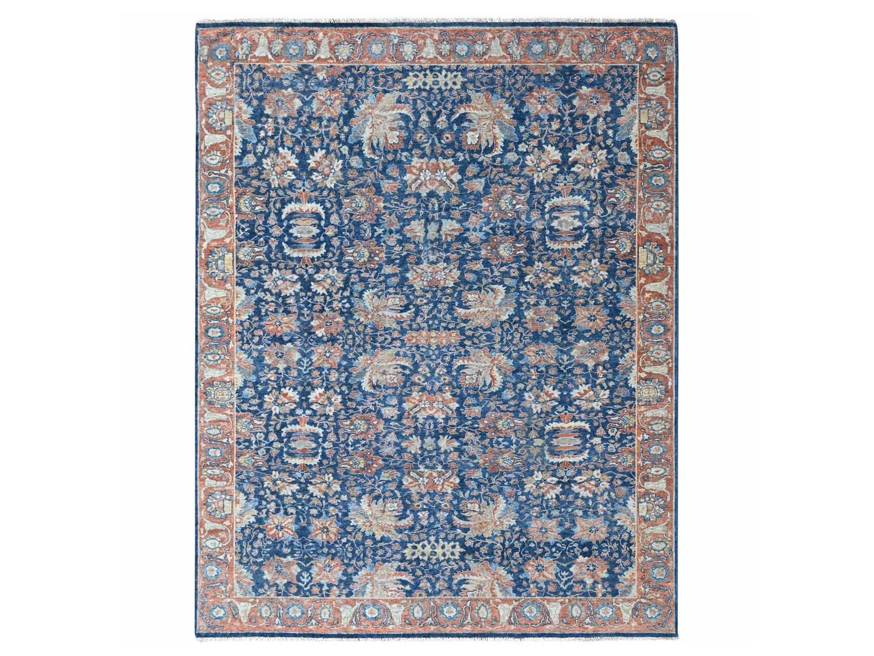 Blue 8'11" x 11'10" Oushak And Peshawar Hand knotted Wool Rug - Sku: O010556