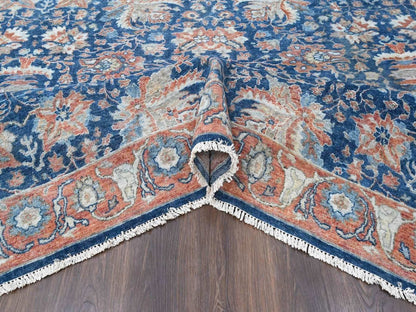Blue 8'11" x 11'10" Oushak And Peshawar Hand knotted Wool Rug - Sku: O010556