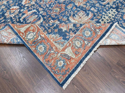 Blue 8'11" x 11'10" Oushak And Peshawar Hand knotted Wool Rug - Sku: O010556