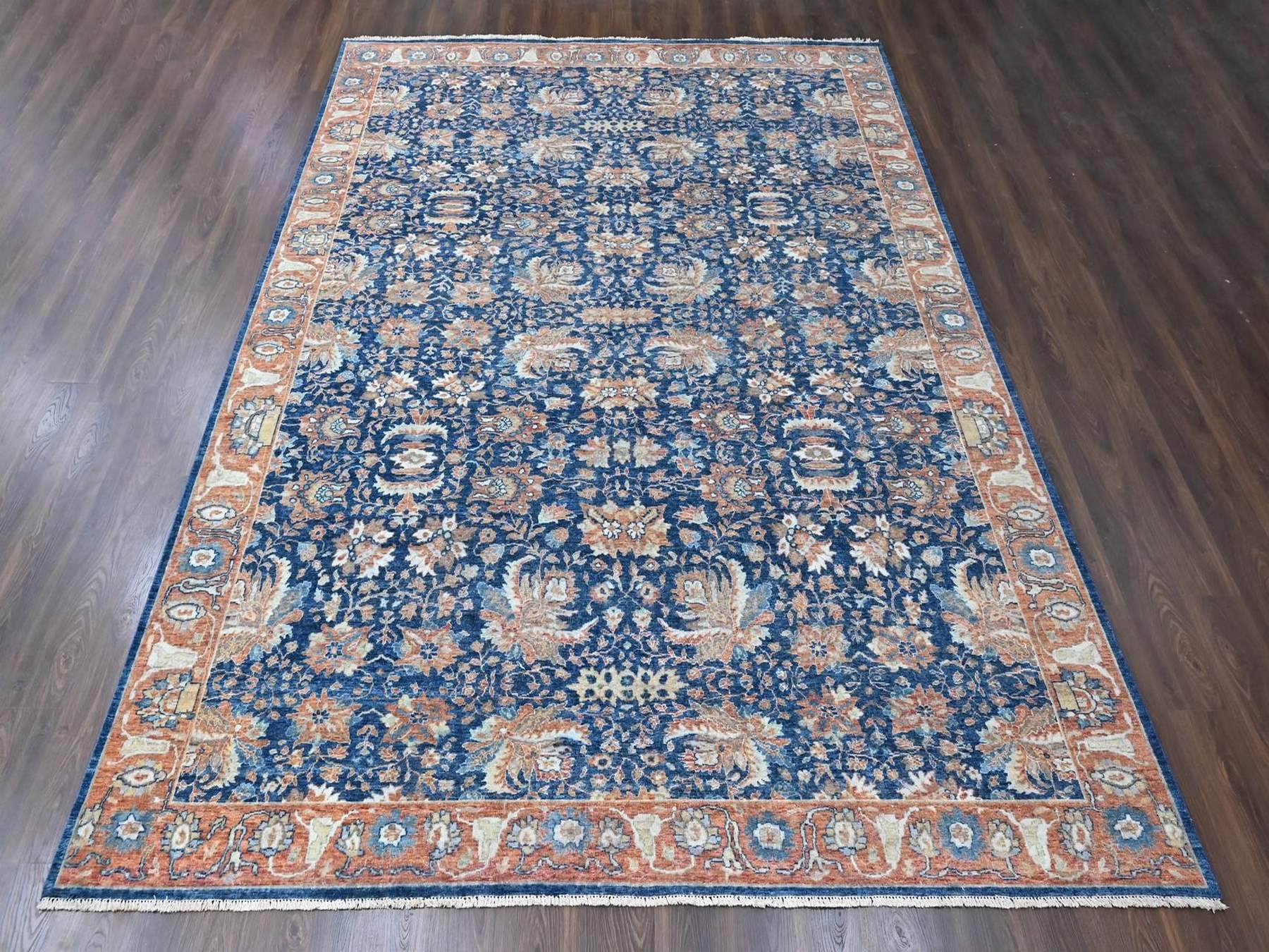 Blue 10'3" x 13'10" Oushak And Peshawar Hand knotted Wool Rug - Sku: O010557