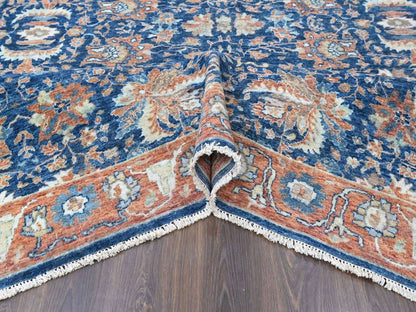 Blue 10'3" x 13'10" Oushak And Peshawar Hand knotted Wool Rug - Sku: O010557