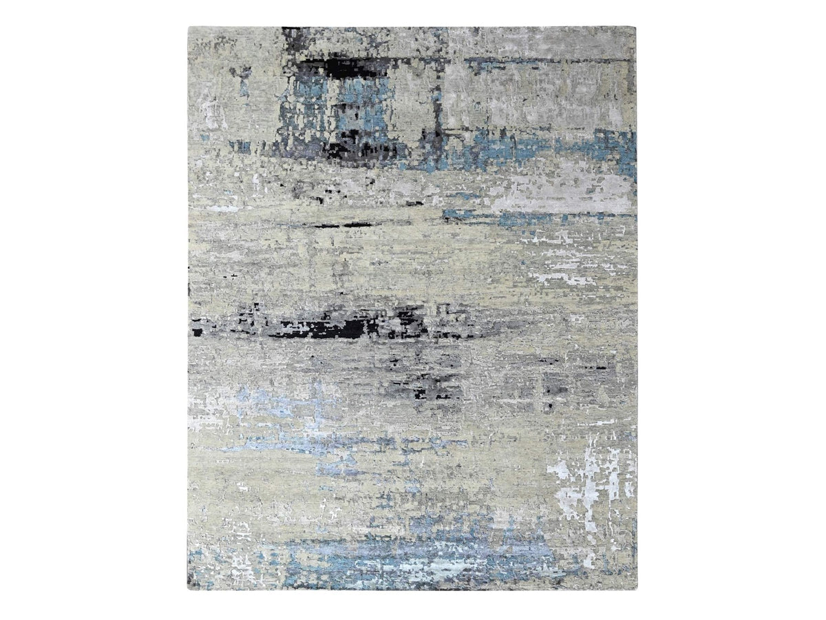 Modern / Contemporary hand-knotted wool/silk rug in Beige, 9' x 11'9", SKU O010561