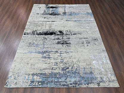 Modern / Contemporary hand-knotted wool/silk rug in Beige, 9' x 11'9", SKU O010561 (view 2)