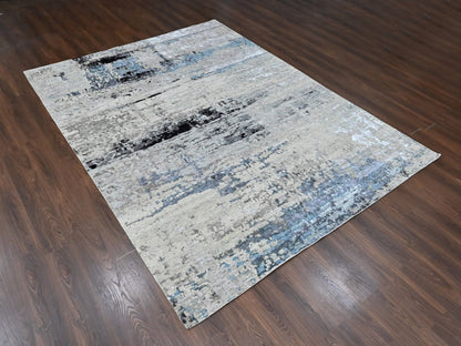 Modern / Contemporary hand-knotted wool/silk rug in Beige, 9' x 11'9", SKU O010561 (view 3)