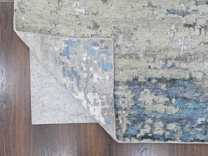 Modern / Contemporary hand-knotted wool/silk rug in Beige, 9' x 11'9", SKU O010561 (view 4)