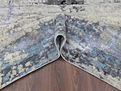 Modern / Contemporary hand-knotted wool/silk rug in Beige, 9' x 11'9", SKU O010561 (view 5)