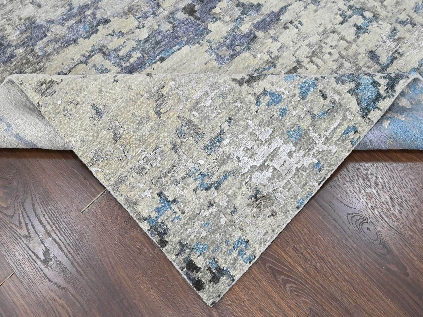 Modern / Contemporary hand-knotted wool/silk rug in Beige, 9' x 11'9", SKU O010561 (view 6)