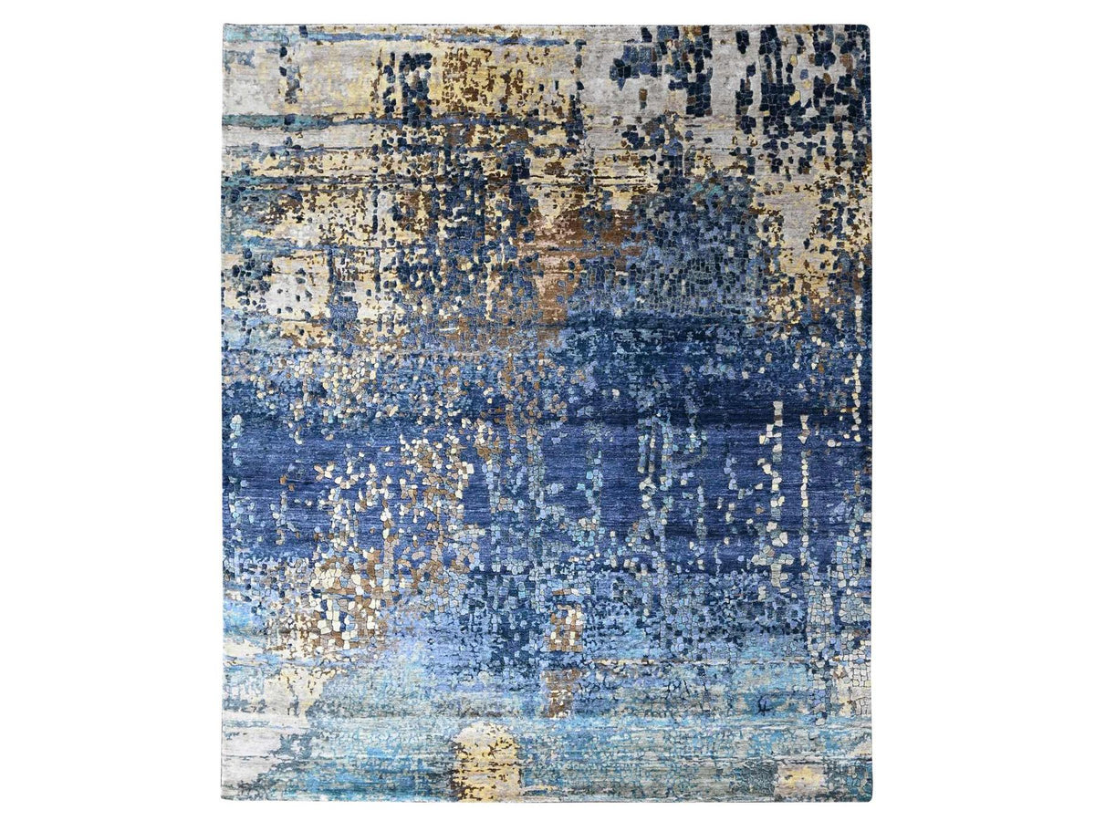 Persian Modern / Contemporary hand-knotted wool/silk rug in Blue, 8' x 9'10", SKU O010562
