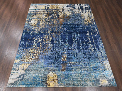 Persian Modern / Contemporary hand-knotted wool/silk rug in Blue, 8' x 9'10", SKU O010562 (view 2)