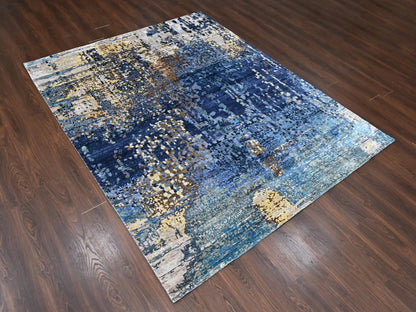Persian Modern / Contemporary hand-knotted wool/silk rug in Blue, 8' x 9'10", SKU O010562 (view 3)