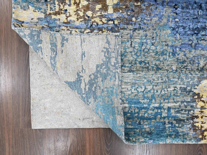 Persian Modern / Contemporary hand-knotted wool/silk rug in Blue, 8' x 9'10", SKU O010562 (view 4)