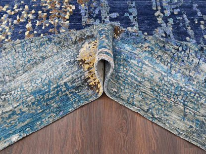 Persian Modern / Contemporary hand-knotted wool/silk rug in Blue, 8' x 9'10", SKU O010562 (view 5)