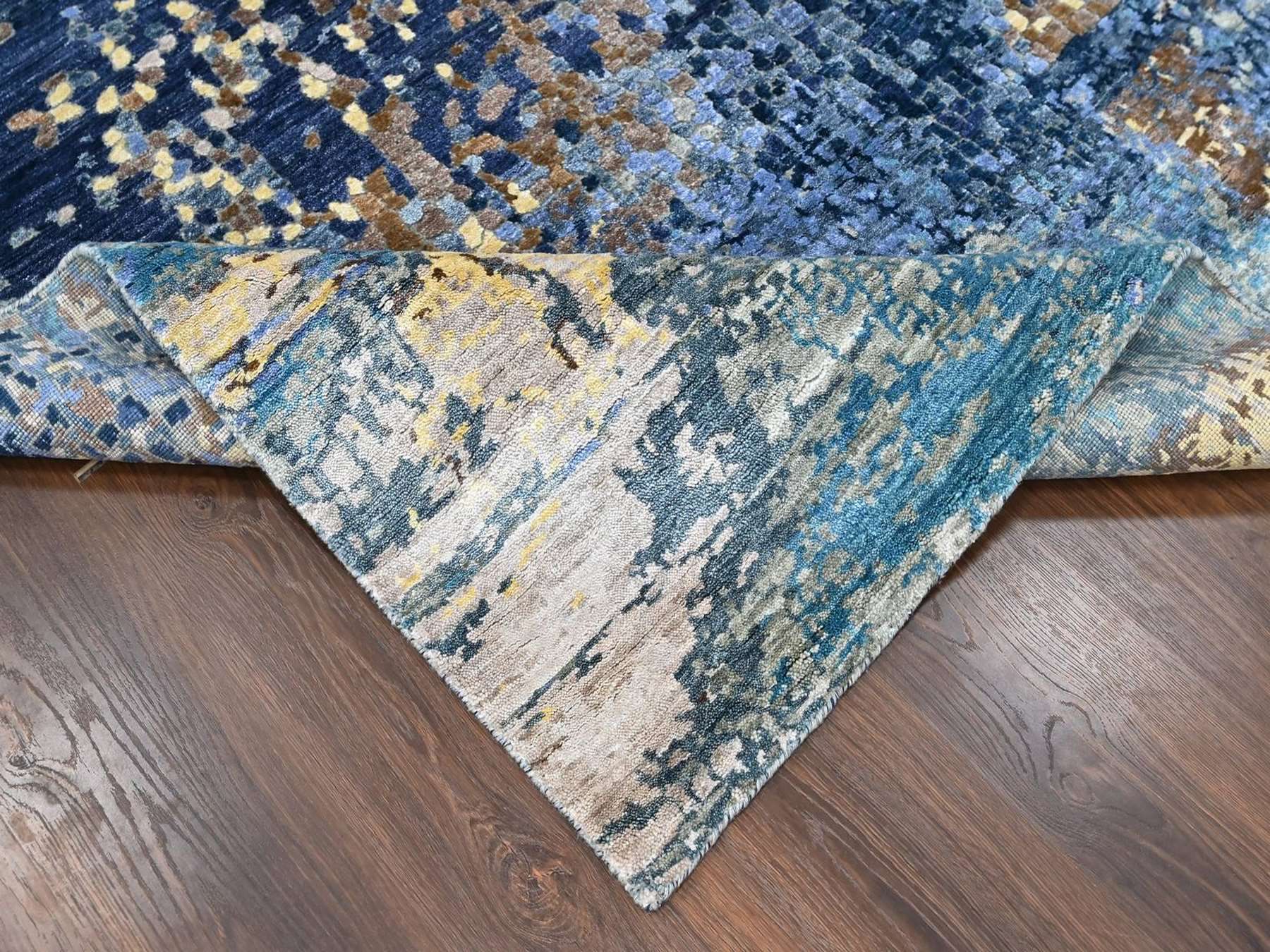 Persian Modern / Contemporary hand-knotted wool/silk rug in Blue, 8' x 9'10", SKU O010562 (view 6)