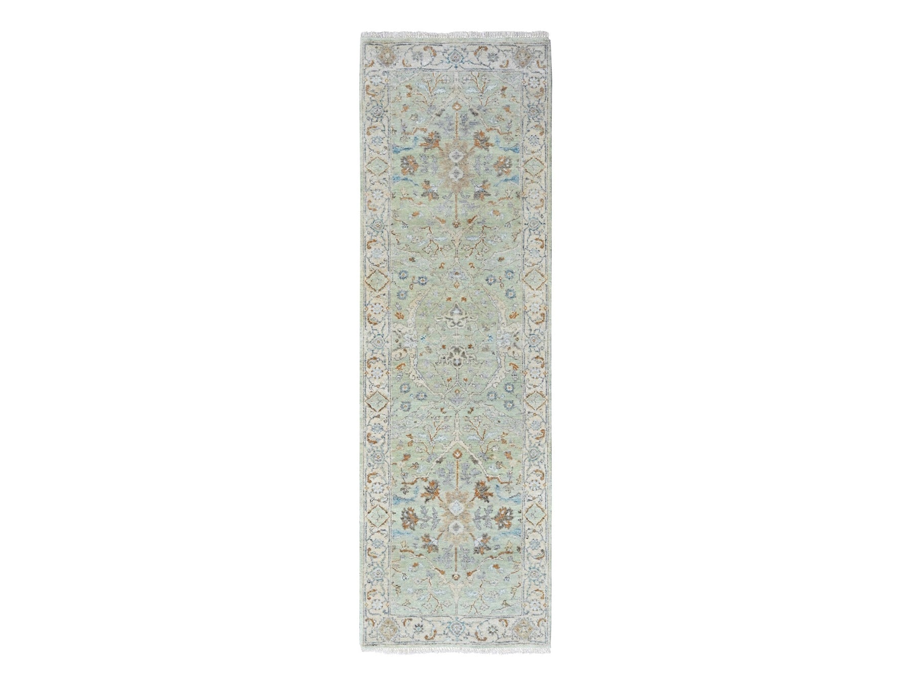 Oushak Oushak hand-knotted wool runner in Green, 2'5" x 8', SKU O010574