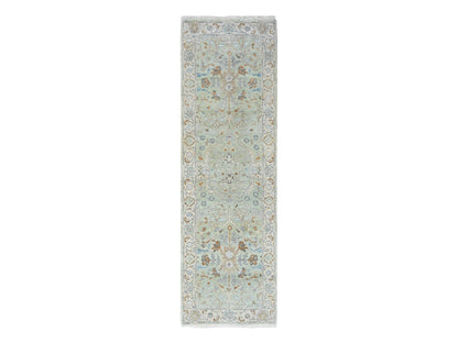 Oushak Oushak hand-knotted wool runner in Green, 2'5" x 8', SKU O010574