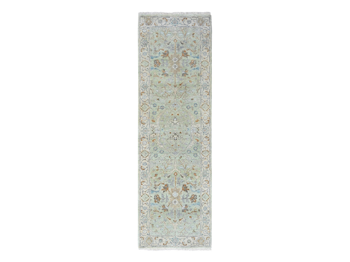 Oushak Oushak hand-knotted wool runner in Green, 2'5" x 8', SKU O010574