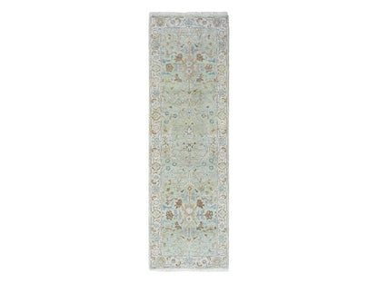 Oushak Oushak hand-knotted wool runner in Green, 2'6" x 8', SKU O010575