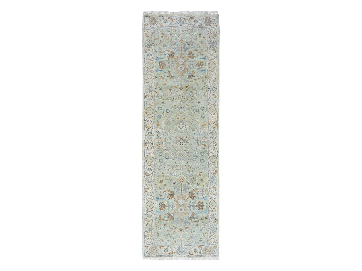 Oushak Oushak hand-knotted wool runner in Green, 2'6" x 8', SKU O010575