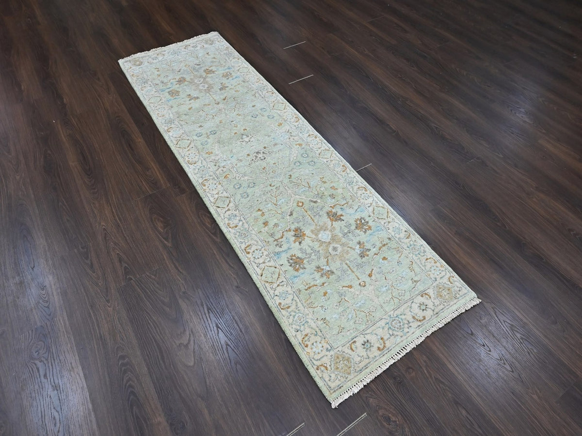 Oushak Oushak hand-knotted wool runner in Green, 2'6" x 8', SKU O010575 (view 2)