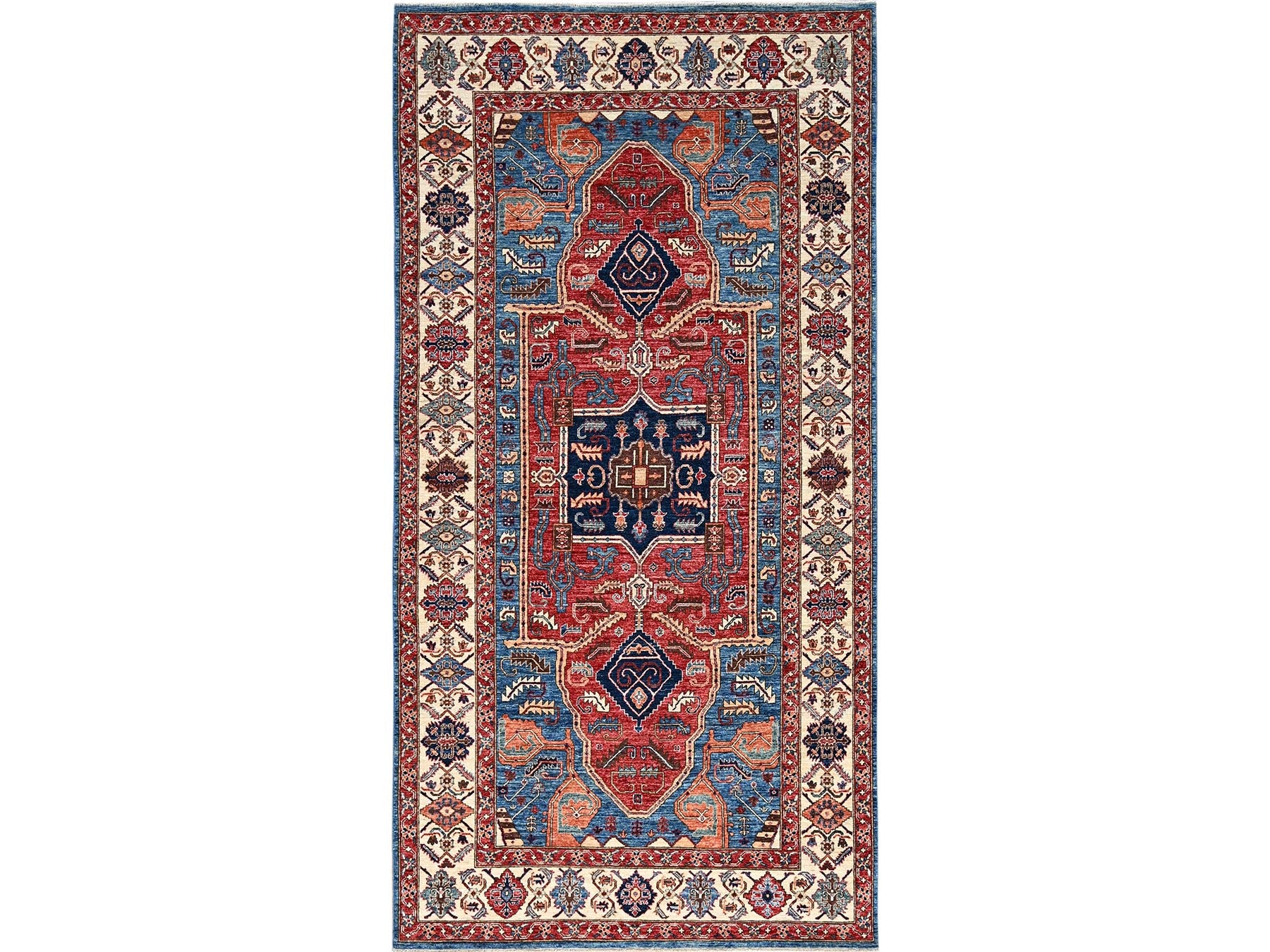 Blue 6'1" x 11'7" Tribal & Geometric Hand knotted Wool Rug - Sku: O01058