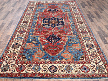 Blue 6'1" x 11'7" Tribal & Geometric Hand knotted Wool Rug - Sku: O01058