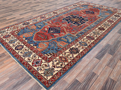 Blue 6'1" x 11'7" Tribal & Geometric Hand knotted Wool Rug - Sku: O01058