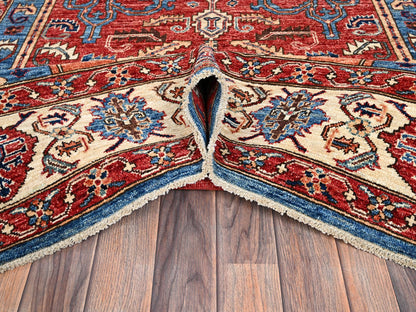 Blue 6'1" x 11'7" Tribal & Geometric Hand knotted Wool Rug - Sku: O01058