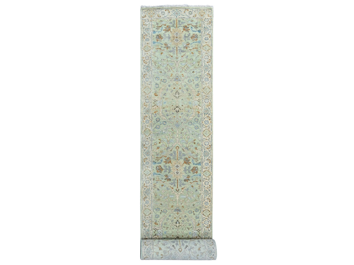 Oushak Oushak hand-knotted wool runner in Green, 2'6" x 16', SKU O010595