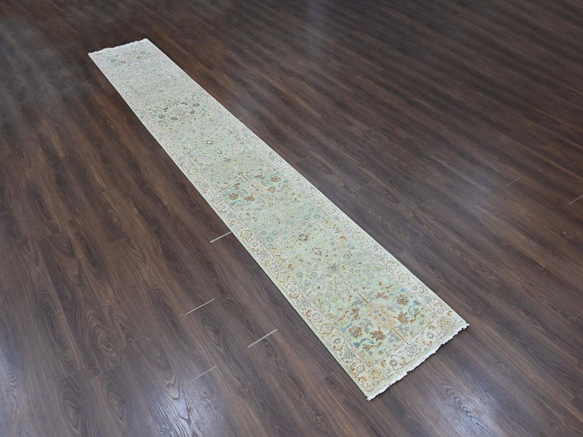 Oushak Oushak hand-knotted wool runner in Green, 2'6" x 16', SKU O010595 (view 2)