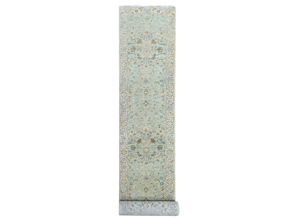 Oushak Oushak hand-knotted wool runner in Green, 2'6" x 18'3", SKU O010596