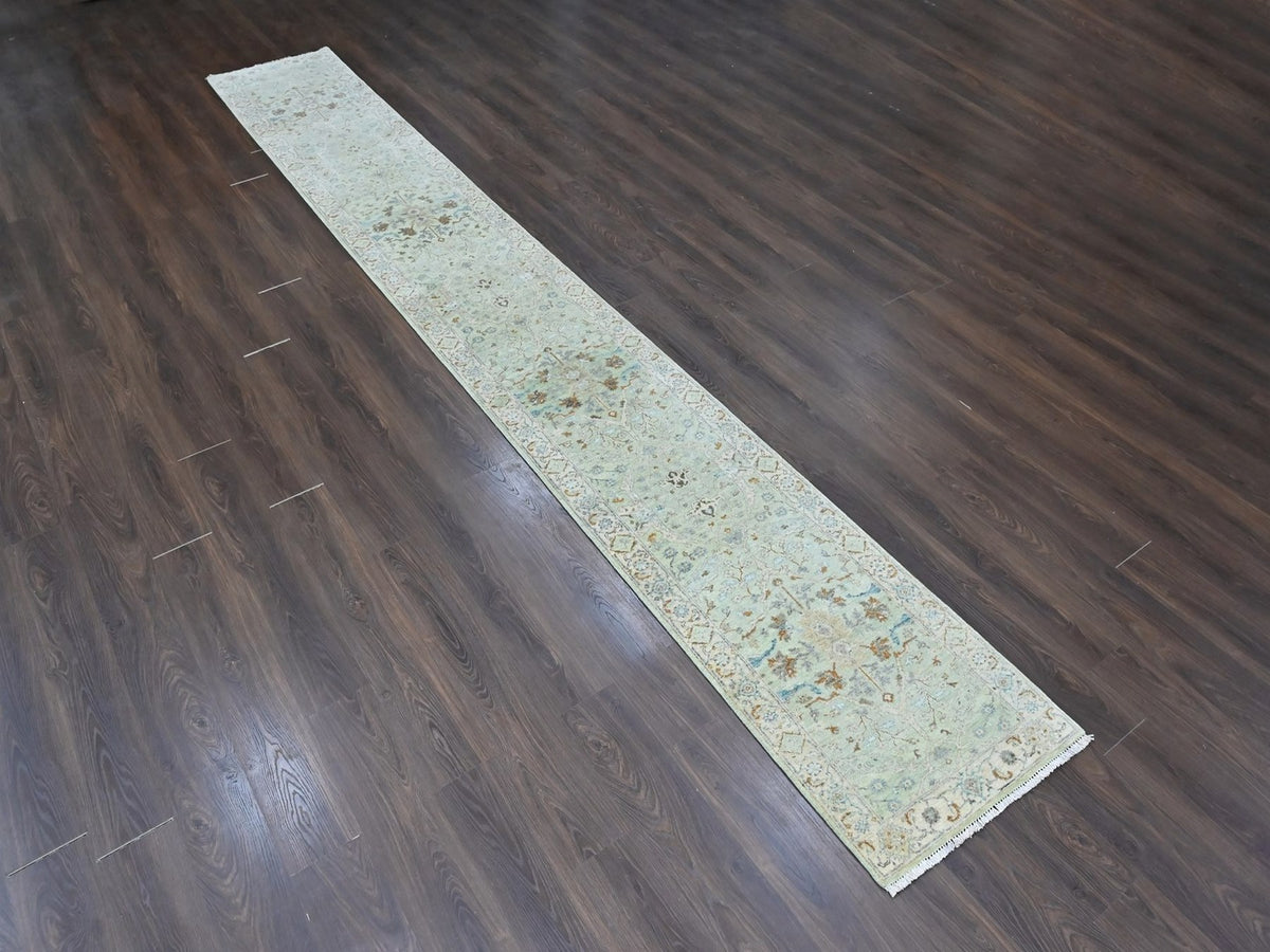 Oushak Oushak hand-knotted wool runner in Green, 2'6" x 18'3", SKU O010596 (view 2)