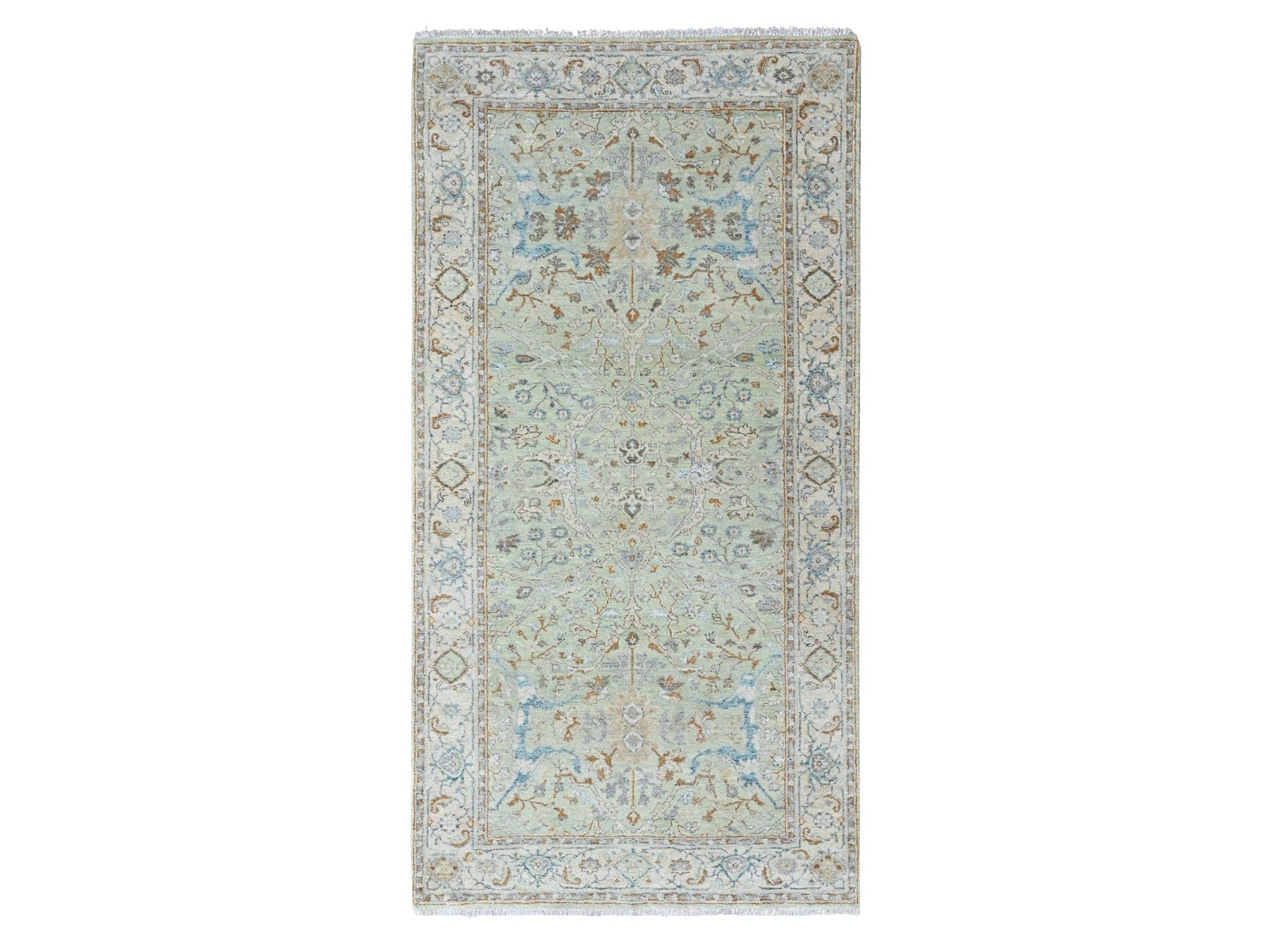 Oushak Oushak hand-knotted wool runner in Green, 4' x 8', SKU O010597