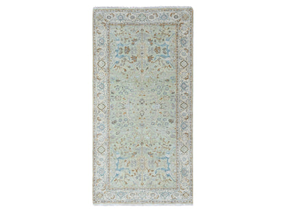 Oushak Oushak hand-knotted wool runner in Green, 4' x 8', SKU O010597