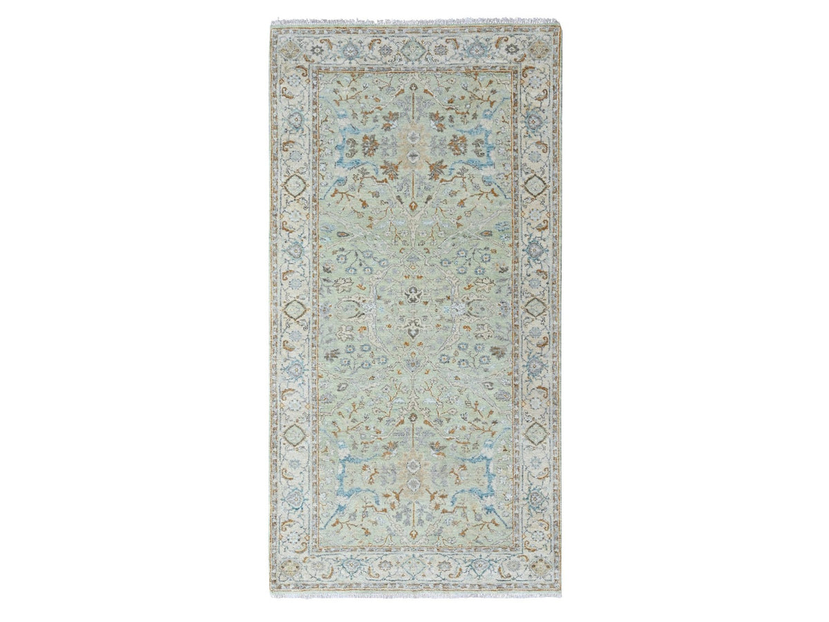 Oushak Oushak hand-knotted wool runner in Green, 4' x 8', SKU O010597