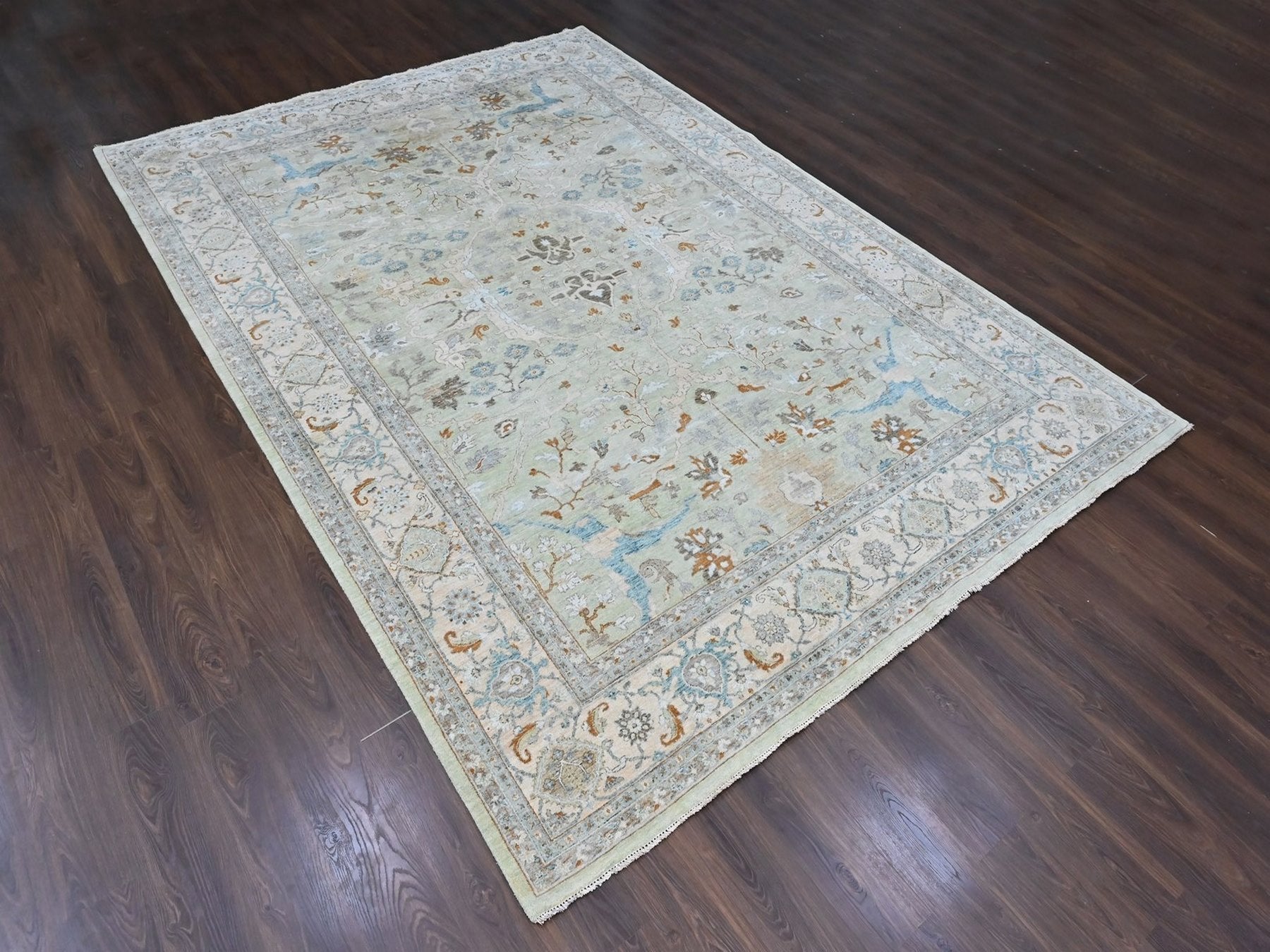 Oushak Oushak hand-knotted wool rug in Green, 10' x 13'10", SKU O010600 (view 3)