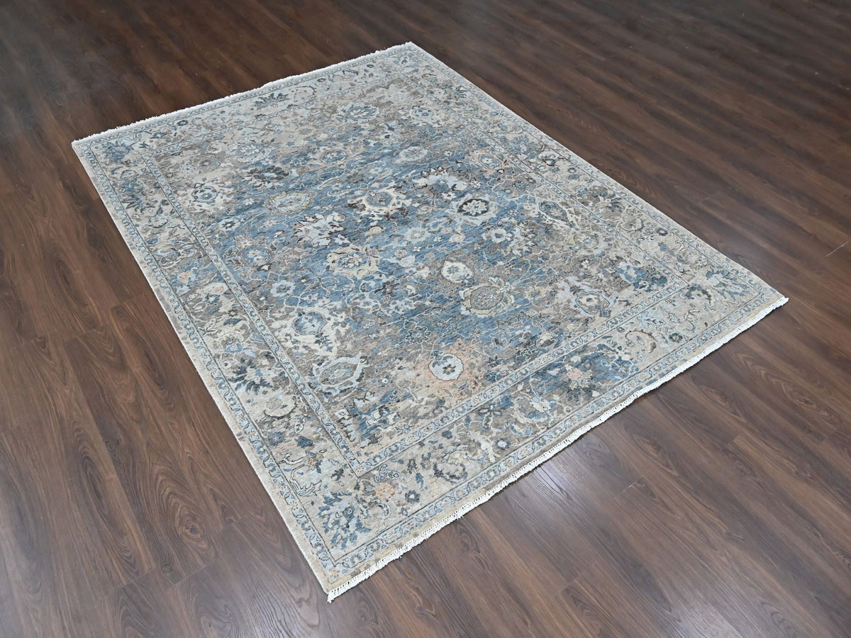 Persian Oushak hand-knotted wool rug in Blue, 7'7" x 9'9", SKU O010603 (view 3)