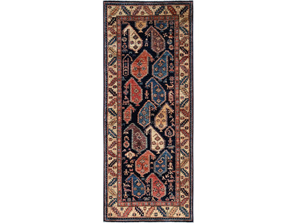 Blue 3'11" x 9'9" Tribal & Geometric Hand knotted Wool Rug - Sku: O01064