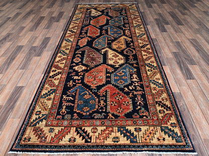 Blue 3'11" x 9'9" Tribal & Geometric Hand knotted Wool Rug - Sku: O01064