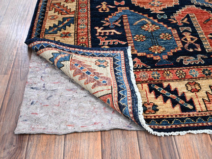 Tribal & Geometric hand-knotted wool runner in Blue & Ivory, 3'11" x 9'9" — SKU O01064 (view 3)