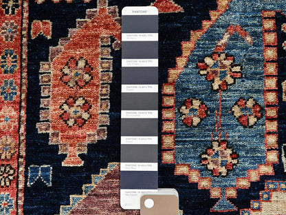 Tribal & Geometric hand-knotted wool runner in Blue & Ivory, 3'11" x 9'9" — SKU O01064 (view 4)