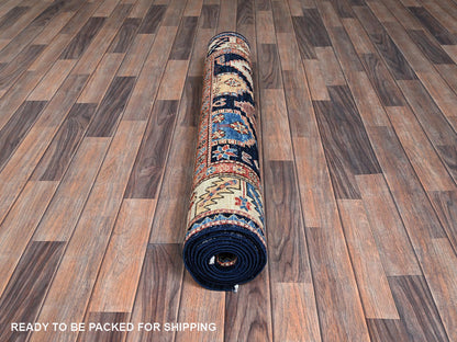 Blue 3'11" x 9'9" Tribal & Geometric Hand knotted Wool Rug - Sku: O01064
