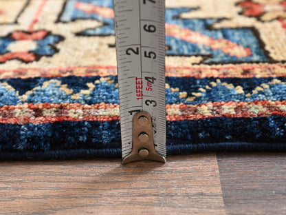 Blue 3'11" x 9'9" Tribal & Geometric Hand knotted Wool Rug - Sku: O01064