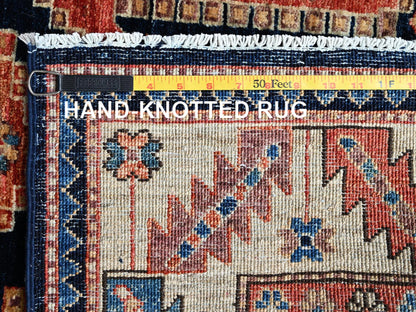 Blue 3'11" x 9'9" Tribal & Geometric Hand knotted Wool Rug - Sku: O01064
