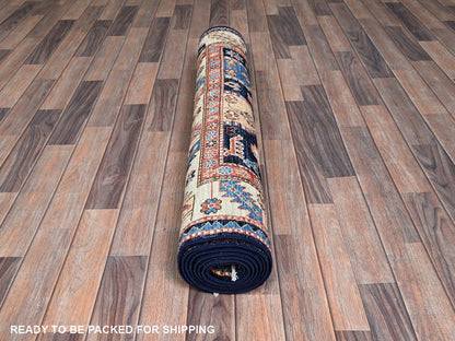 Blue 3'11" x 9'9" Tribal & Geometric Hand knotted Wool Rug - Sku: O01065